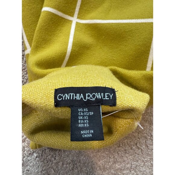 Cynthia Rowley Womens XS Olive & White Grid Turtleneck Sweater Soft - Picture 5 of 9
